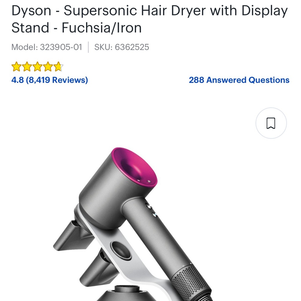 Dyson supersonic hair dyer with stand and attachments